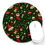 Texture, Pattern, Red, Craciun, Christmas, Hat, Santa, Green Round Mousepad