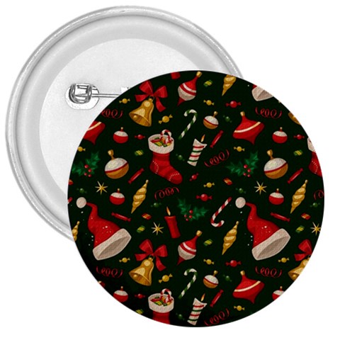 Texture, Pattern, Red, Craciun, Christmas, Hat, Santa, Green 3  Buttons from ArtsNow.com Front