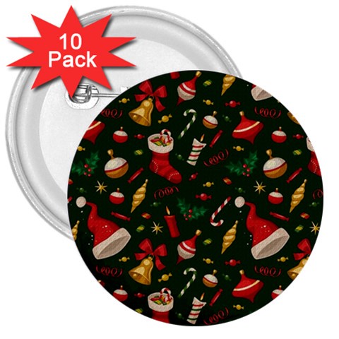 Texture, Pattern, Red, Craciun, Christmas, Hat, Santa, Green 3  Buttons (10 pack)  from ArtsNow.com Front