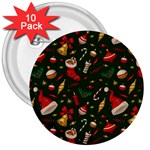 Texture, Pattern, Red, Craciun, Christmas, Hat, Santa, Green 3  Buttons (10 pack) 