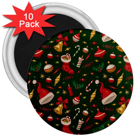 Texture, Pattern, Red, Craciun, Christmas, Hat, Santa, Green 3  Magnets (10 pack)  from ArtsNow.com Front