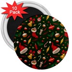 Texture, Pattern, Red, Craciun, Christmas, Hat, Santa, Green 3  Magnets (10 pack) 