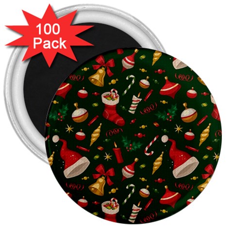 Texture, Pattern, Red, Craciun, Christmas, Hat, Santa, Green 3  Magnets (100 pack) from ArtsNow.com Front