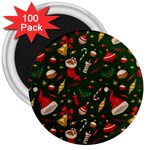 Texture, Pattern, Red, Craciun, Christmas, Hat, Santa, Green 3  Magnets (100 pack)