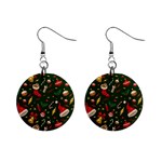 Texture, Pattern, Red, Craciun, Christmas, Hat, Santa, Green Mini Button Earrings