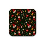 Texture, Pattern, Red, Craciun, Christmas, Hat, Santa, Green Rubber Coaster (Square)