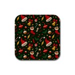 Texture, Pattern, Red, Craciun, Christmas, Hat, Santa, Green Rubber Square Coaster (4 pack)