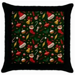 Texture, Pattern, Red, Craciun, Christmas, Hat, Santa, Green Throw Pillow Case (Black)