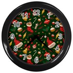 Texture, Pattern, Red, Craciun, Christmas, Hat, Santa, Green Wall Clock (Black)