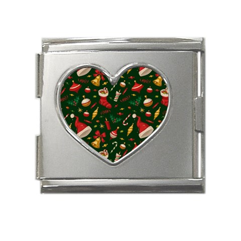 Texture, Pattern, Red, Craciun, Christmas, Hat, Santa, Green Mega Link Heart Italian Charm (18mm) from ArtsNow.com Front