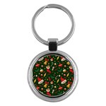 Texture, Pattern, Red, Craciun, Christmas, Hat, Santa, Green Key Chain (Round)