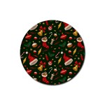 Texture, Pattern, Red, Craciun, Christmas, Hat, Santa, Green Rubber Coaster (Round)