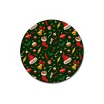 Texture, Pattern, Red, Craciun, Christmas, Hat, Santa, Green Magnet 3  (Round)