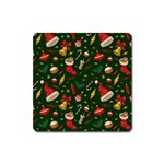 Texture, Pattern, Red, Craciun, Christmas, Hat, Santa, Green Square Magnet