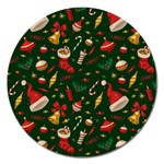 Texture, Pattern, Red, Craciun, Christmas, Hat, Santa, Green Magnet 5  (Round)