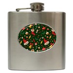 Texture, Pattern, Red, Craciun, Christmas, Hat, Santa, Green Hip Flask (6 oz)