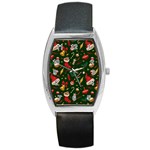 Texture, Pattern, Red, Craciun, Christmas, Hat, Santa, Green Barrel Style Metal Watch