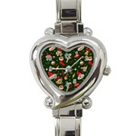 Texture, Pattern, Red, Craciun, Christmas, Hat, Santa, Green Heart Italian Charm Watch