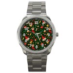 Texture, Pattern, Red, Craciun, Christmas, Hat, Santa, Green Sport Metal Watch