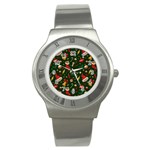 Texture, Pattern, Red, Craciun, Christmas, Hat, Santa, Green Stainless Steel Watch