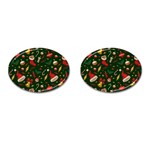 Texture, Pattern, Red, Craciun, Christmas, Hat, Santa, Green Cufflinks (Oval)