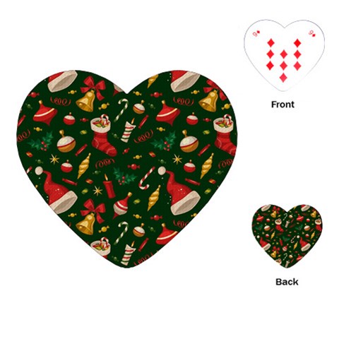 Texture, Pattern, Red, Craciun, Christmas, Hat, Santa, Green Playing Cards Single Design (Heart) from ArtsNow.com Front