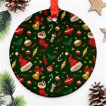 Texture, Pattern, Red, Craciun, Christmas, Hat, Santa, Green Round Ornament (Two Sides)