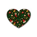 Texture, Pattern, Red, Craciun, Christmas, Hat, Santa, Green Rubber Coaster (Heart)