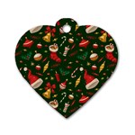 Texture, Pattern, Red, Craciun, Christmas, Hat, Santa, Green Dog Tag Heart (One Side)