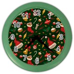 Texture, Pattern, Red, Craciun, Christmas, Hat, Santa, Green Color Wall Clock