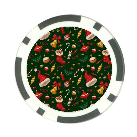 Texture, Pattern, Red, Craciun, Christmas, Hat, Santa, Green Poker Chip Card Guard from ArtsNow.com Back