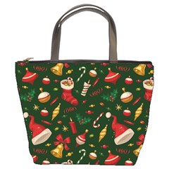 Texture, Pattern, Red, Craciun, Christmas, Hat, Santa, Green Bucket Bag from ArtsNow.com Front