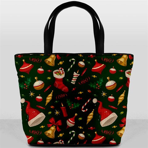 Texture, Pattern, Red, Craciun, Christmas, Hat, Santa, Green Bucket Bag from ArtsNow.com Back