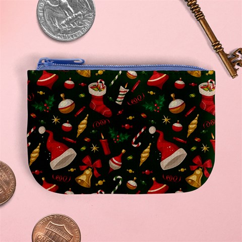 Texture, Pattern, Red, Craciun, Christmas, Hat, Santa, Green Mini Coin Purse from ArtsNow.com Front