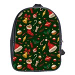 Texture, Pattern, Red, Craciun, Christmas, Hat, Santa, Green School Bag (Large)