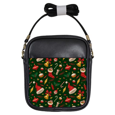 Texture, Pattern, Red, Craciun, Christmas, Hat, Santa, Green Girls Sling Bag from ArtsNow.com Front