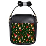 Texture, Pattern, Red, Craciun, Christmas, Hat, Santa, Green Girls Sling Bag