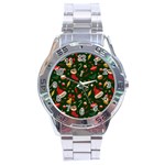 Texture, Pattern, Red, Craciun, Christmas, Hat, Santa, Green Stainless Steel Analogue Watch