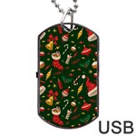 Texture, Pattern, Red, Craciun, Christmas, Hat, Santa, Green Dog Tag USB Flash (One Side)