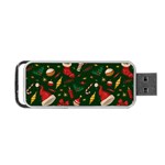 Texture, Pattern, Red, Craciun, Christmas, Hat, Santa, Green Portable USB Flash (One Side)