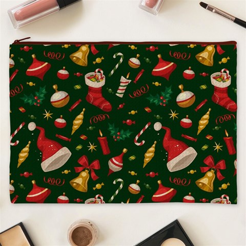 Texture, Pattern, Red, Craciun, Christmas, Hat, Santa, Green Cosmetic Bag (XXXL) from ArtsNow.com Front