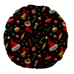 Texture, Pattern, Red, Craciun, Christmas, Hat, Santa, Green Large 18  Premium Round Cushions from ArtsNow.com Front