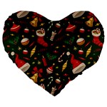 Texture, Pattern, Red, Craciun, Christmas, Hat, Santa, Green Large 19  Premium Heart Shape Cushions