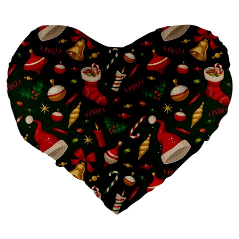 Texture, Pattern, Red, Craciun, Christmas, Hat, Santa, Green Large 19  Premium Heart Shape Cushions from ArtsNow.com Back