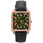 Texture, Pattern, Red, Craciun, Christmas, Hat, Santa, Green Rose Gold Leather Watch 