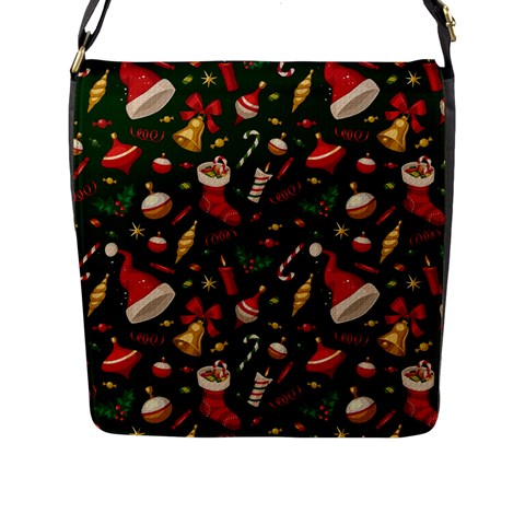 Texture, Pattern, Red, Craciun, Christmas, Hat, Santa, Green Flap Closure Messenger Bag (L) from ArtsNow.com Front