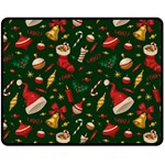 Texture, Pattern, Red, Craciun, Christmas, Hat, Santa, Green Two Sides Fleece Blanket (Medium)