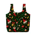 Texture, Pattern, Red, Craciun, Christmas, Hat, Santa, Green Full Print Recycle Bag (M)