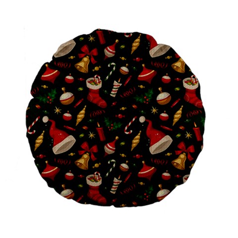 Texture, Pattern, Red, Craciun, Christmas, Hat, Santa, Green Standard 15  Premium Flano Round Cushions from ArtsNow.com Back