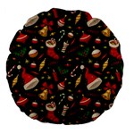 Texture, Pattern, Red, Craciun, Christmas, Hat, Santa, Green Large 18  Premium Flano Round Cushions